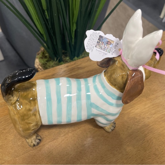 Blue Sky Clayworks Easter Dachshund Bunny Blue & White Sweater NWT - Picture 4 of 5